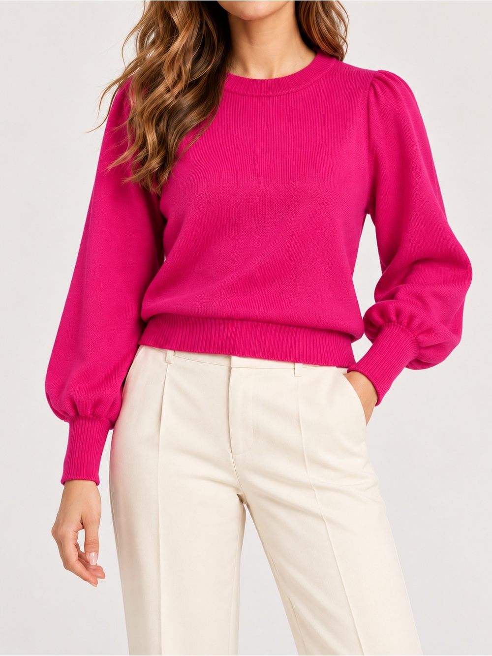 Lauren Ralph Lauren Hot Pink Puff Balloon Sleeve Sweater XS Cotton Modal